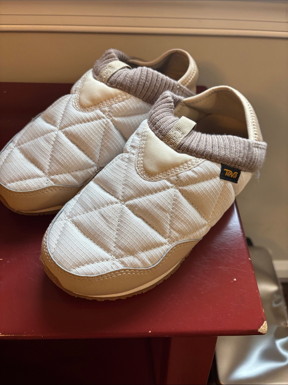Teva Quilted Slip-On Slippers in Beige and Taupe